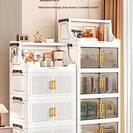 Foldable Storage Cabinet with Clear Doors & Wheels – 47 cm Wide (3 / 4 / 5 Layers)