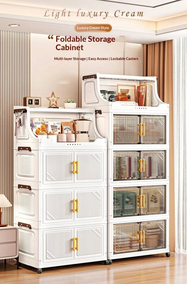 Foldable Storage Cabinet with Clear Doors & Wheels – 47 cm Wide (3 / 4 / 5 Layers)