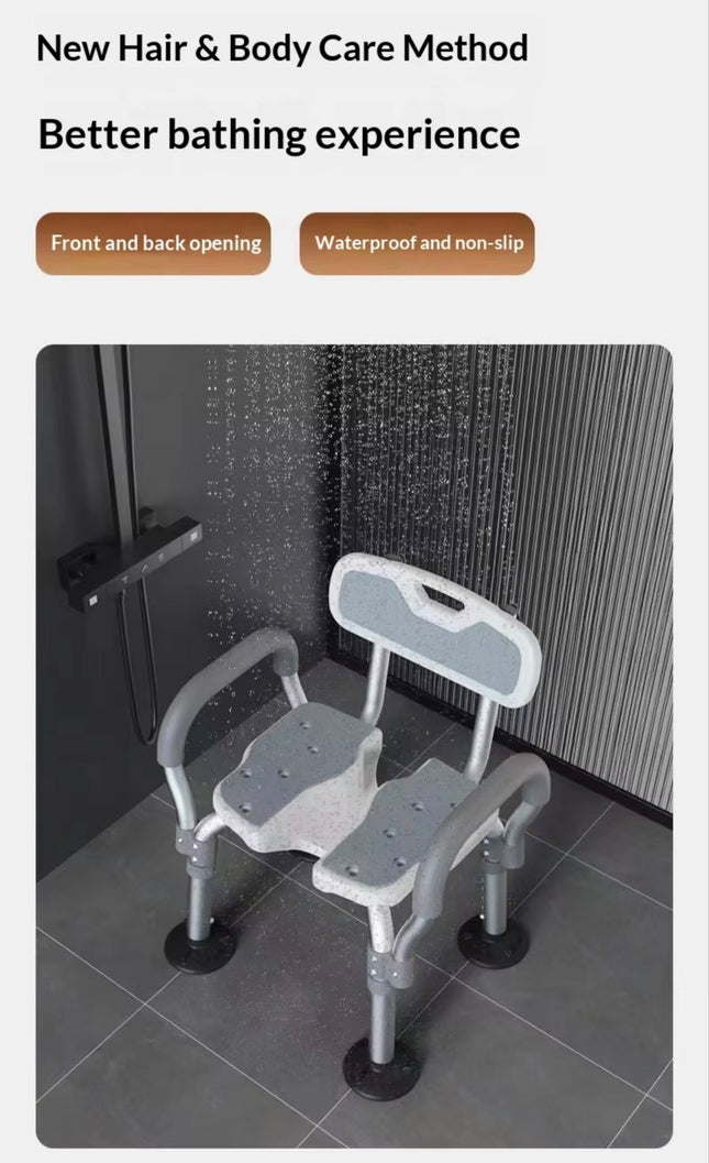 3D Groove Shower Chair with Armrests – Height-Adjustable, 200 kg Capacity
