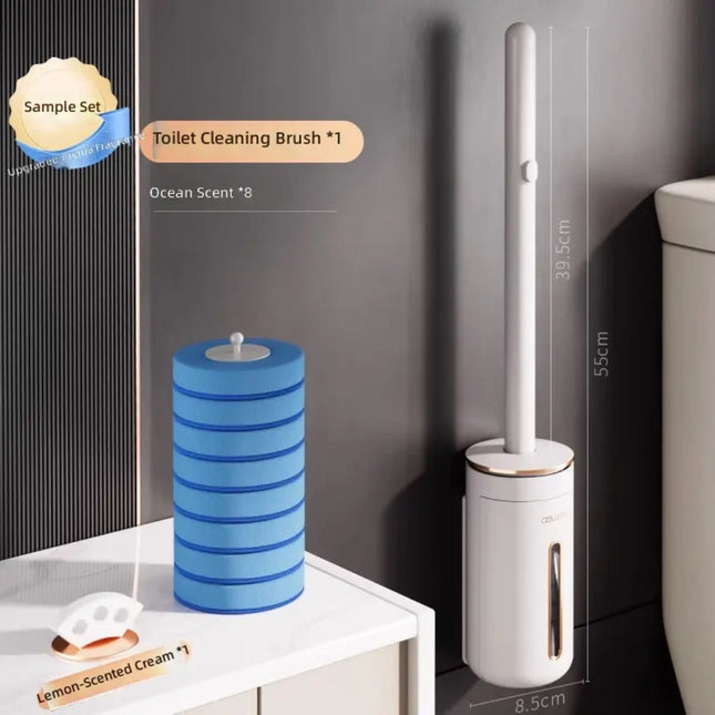 Disposable Toilet Brush Set with Wall Holder – Hands-Free Cleaning (+ Refill Heads)