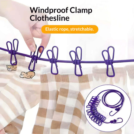 Windproof Stretchy Clothesline with Clips – Portable Travel Washing Line (Pack of 2)