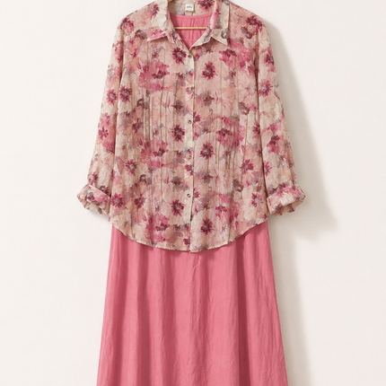 Elegant Printed Layered Maxi Dress Set for Women