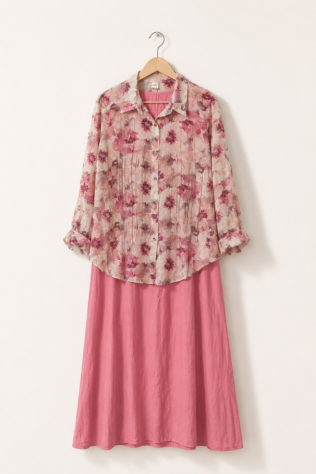 Elegant Printed Layered Maxi Dress Set for Women