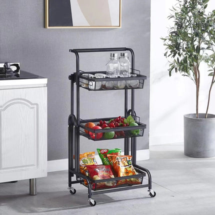 3-Tier Rolling Storage Cart with Wheels – Kitchen & Bathroom Organizer