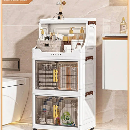 Foldable Storage Cabinet with Clear Doors & Wheels – 47 cm Wide (3 / 4 / 5 Layers)