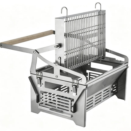 360° Flip-Over Portable BBQ Grill & Fire Pit – Stainless Steel Charcoal Grill with Carry Bag