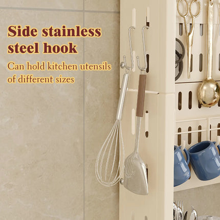 Slim Wall-Side Storage Rack 159.5 cm – Multi-Layer Kitchen & Bathroom Shelf with Hooks
