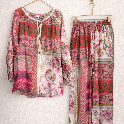 Patchwork Print Sleeveless Maxi Dress – Earthy Tones