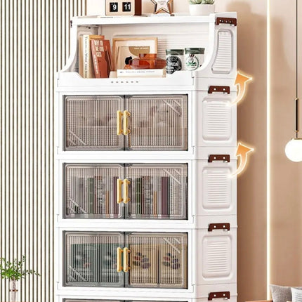 Foldable Storage Cabinet with Clear Doors & Wheels – 47 cm Wide (3 / 4 / 5 Layers)