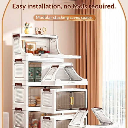 Foldable Storage Cabinet with Clear Doors & Wheels – 47 cm Wide (3 / 4 / 5 Layers)