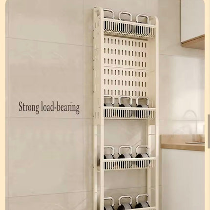Slim Wall-Side Storage Rack 159.5 cm – Multi-Layer Kitchen & Bathroom Shelf with Hooks