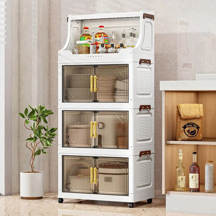 Foldable Storage Cabinet with Clear Doors & Wheels – 47 cm Wide (3 / 4 / 5 Layers)
