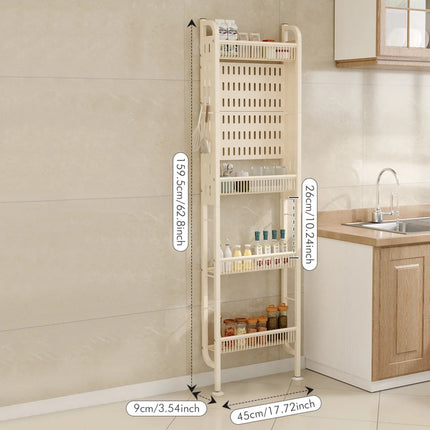 Slim Wall-Side Storage Rack 159.5 cm – Multi-Layer Kitchen & Bathroom Shelf with Hooks