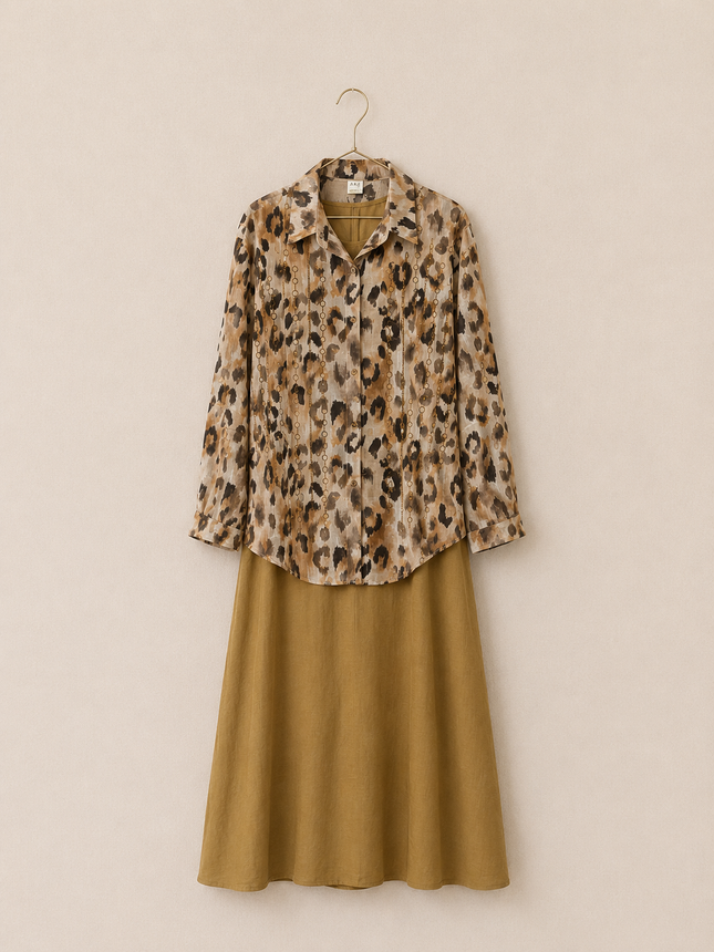 Elegant Printed Layered Maxi Dress Set for Women