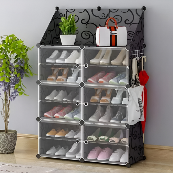 Multi Tier Shoe Rack with Cover, Shoe Cabinet with Doors