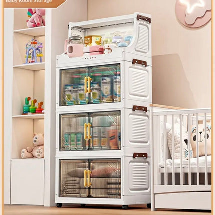 Foldable Storage Cabinet with Clear Doors & Wheels – 47 cm Wide (3 / 4 / 5 Layers)