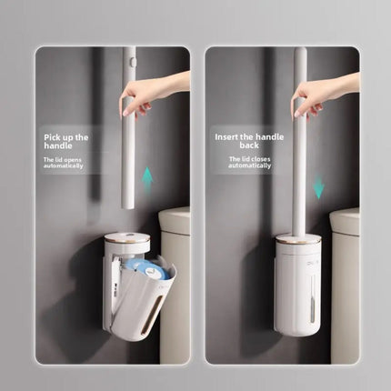 Disposable Toilet Brush Set with Wall Holder – Hands-Free Cleaning (+ Refill Heads)