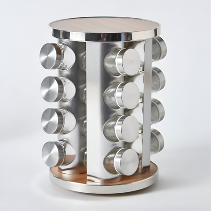 🌿 Premium 16 Jars Stainless Steel Rotating Spice Jar Set