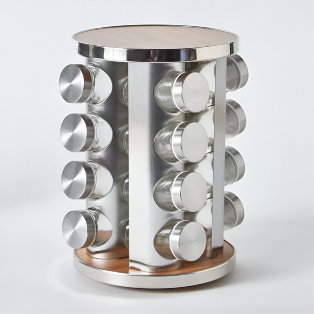🌿 Premium 16 Jars Stainless Steel Rotating Spice Jar Set
