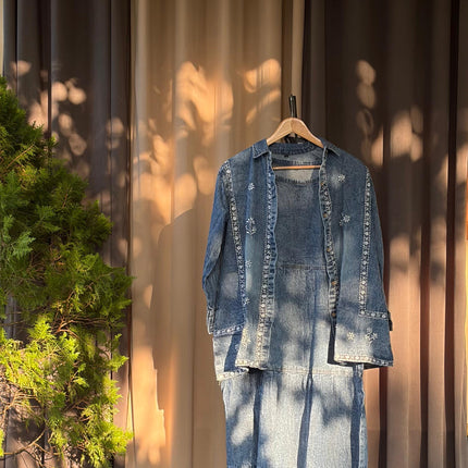 Embroidered Denim Skirt and Shirt Co-ord Set