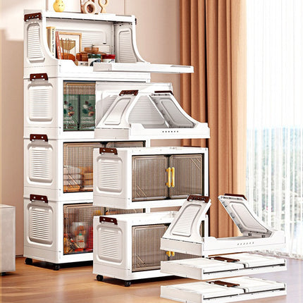 Foldable Storage Cabinet with Clear Doors & Wheels – 47 cm Wide (3 / 4 / 5 Layers)