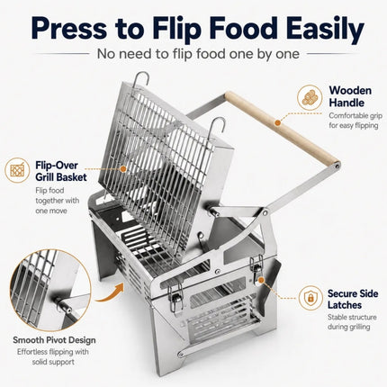 360° Flip-Over Portable BBQ Grill & Fire Pit – Stainless Steel Charcoal Grill with Carry Bag