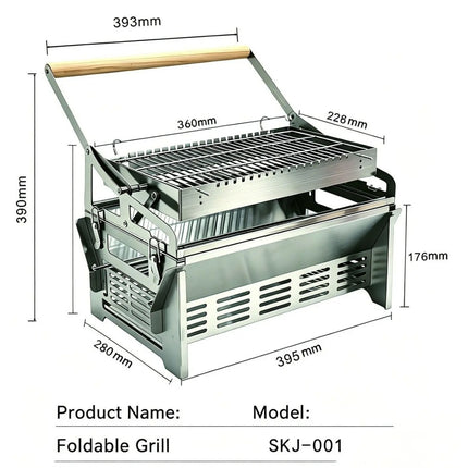 360° Flip-Over Portable BBQ Grill & Fire Pit – Stainless Steel Charcoal Grill with Carry Bag