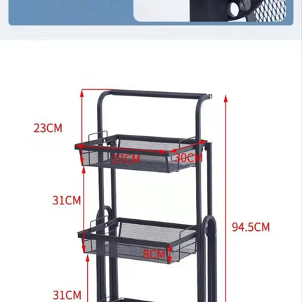 3-Tier Rolling Storage Cart with Wheels – Kitchen & Bathroom Organizer