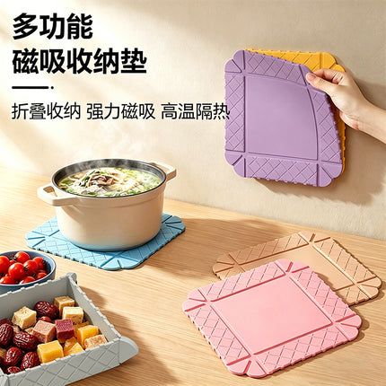 Foldable Magnetic Silicone Mat &amp; Tray – Heat-Resistant 2-in-1 Storage Pad