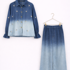 Washed Blue Denim Floral Set