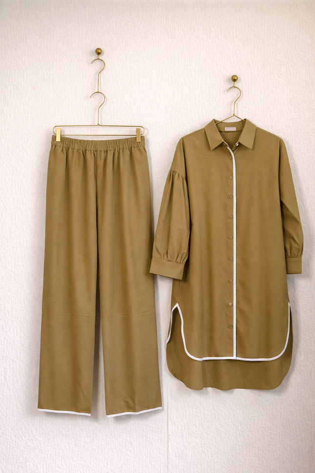 Women’s Modest Co-Ord Set | Long Shirt & Wide Leg Pants