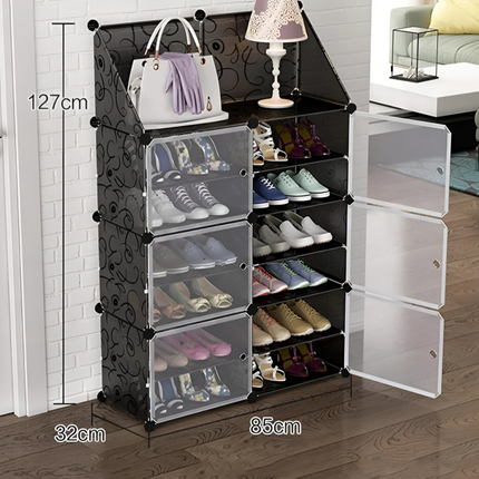 Multi Tier Shoe Rack with Cover, Shoe Cabinet with Doors