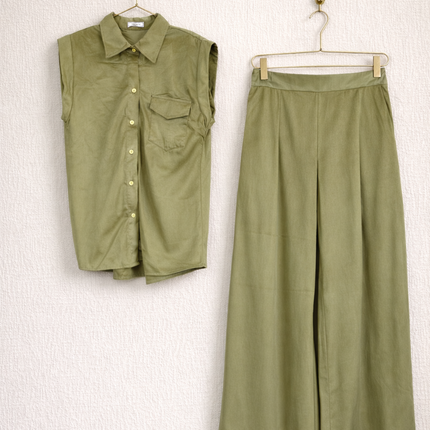 Sleeveless Shirt & Wide-Leg Pants Coord Set for Women | Minimal Everyday Wear