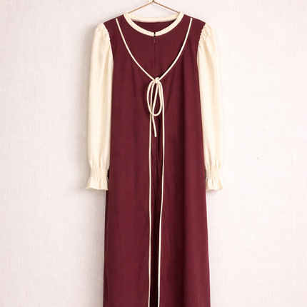 Layered Tie-Front Midi Dress for Women | Modest Contrast Sleeve Dress