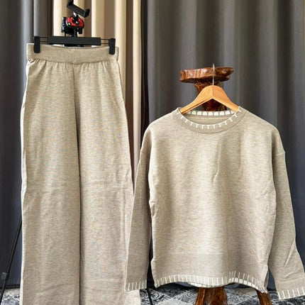 Chic Knit Loungewear Set: Oversized Sweater & Wide-Leg Trousers