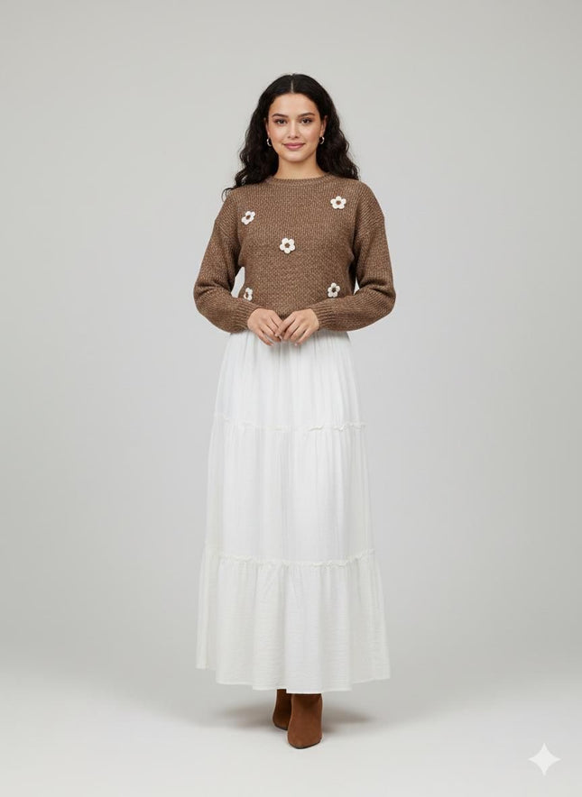 Cozy Floral Sweater & Tiered Maxi Skirt Set