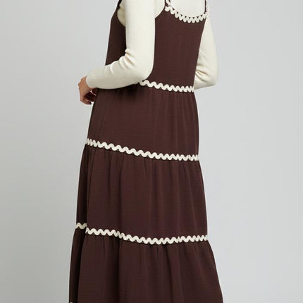 Tiered Maxi Pinafore Dress with Scalloped Trim and Layering Top Set