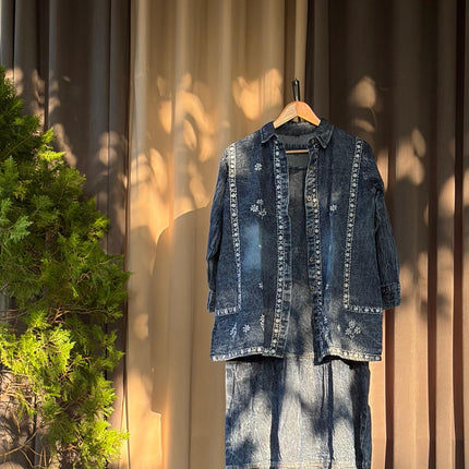 Embroidered Denim Skirt and Shirt Co-ord Set