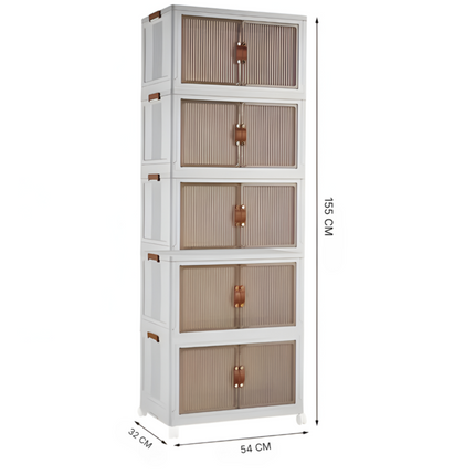 Multi-Layer Stackable Portable Folding Storage Cabinet with Wheels