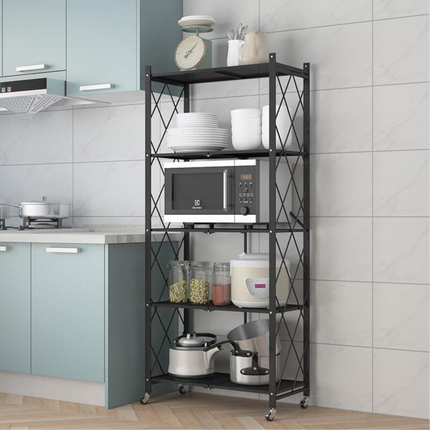 Multi Tier Heavy Duty Foldable Kitchen Storage Rack with Wheels