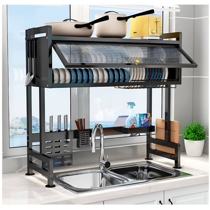 Dish Rack with Cover - Over The Sink Kitchen Dish Drying Rack