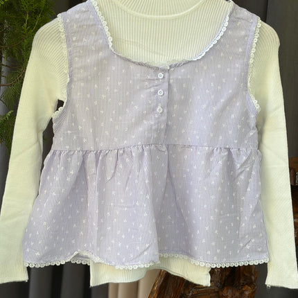 Lace-Trim Peplum Vest & Ribbed Mock-Neck Layering Set