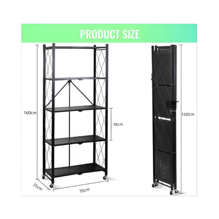 Multi Tier Heavy Duty Foldable Kitchen Storage Rack with Wheels
