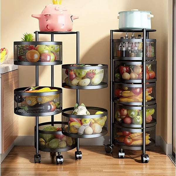 Multi Layer Rotating Round Shaped Kitchen Storage Organizer Rack