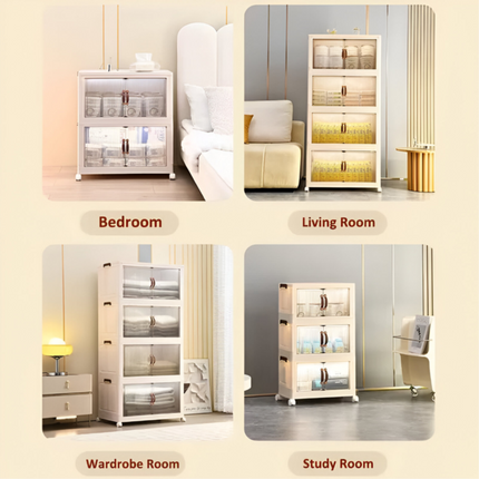 Multi-Layer Stackable Portable Folding Storage Cabinet with Wheels