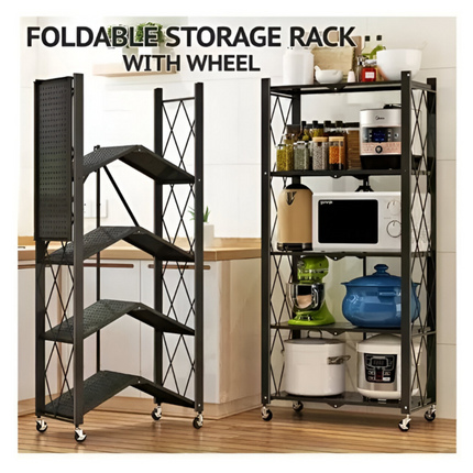 Multi Tier Heavy Duty Foldable Kitchen Storage Rack with Wheels