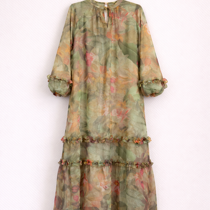 Floral Printed Tiered Gown