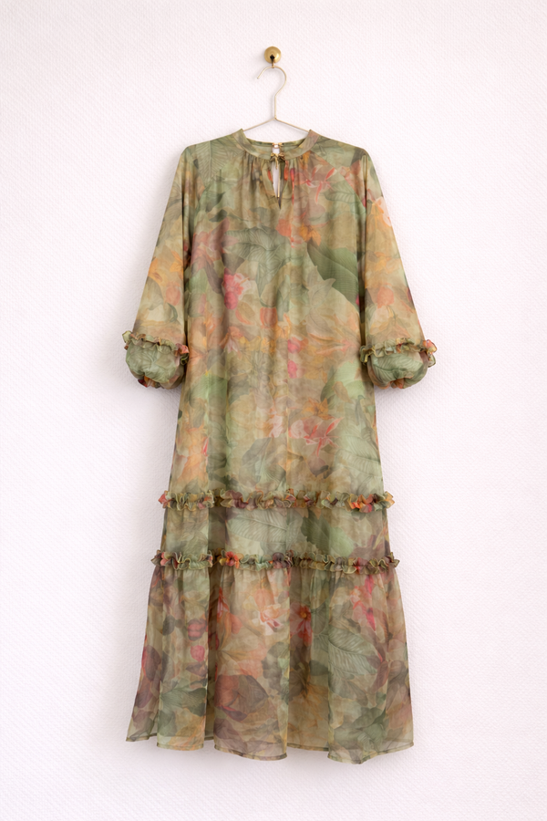 Floral Printed Tiered Gown