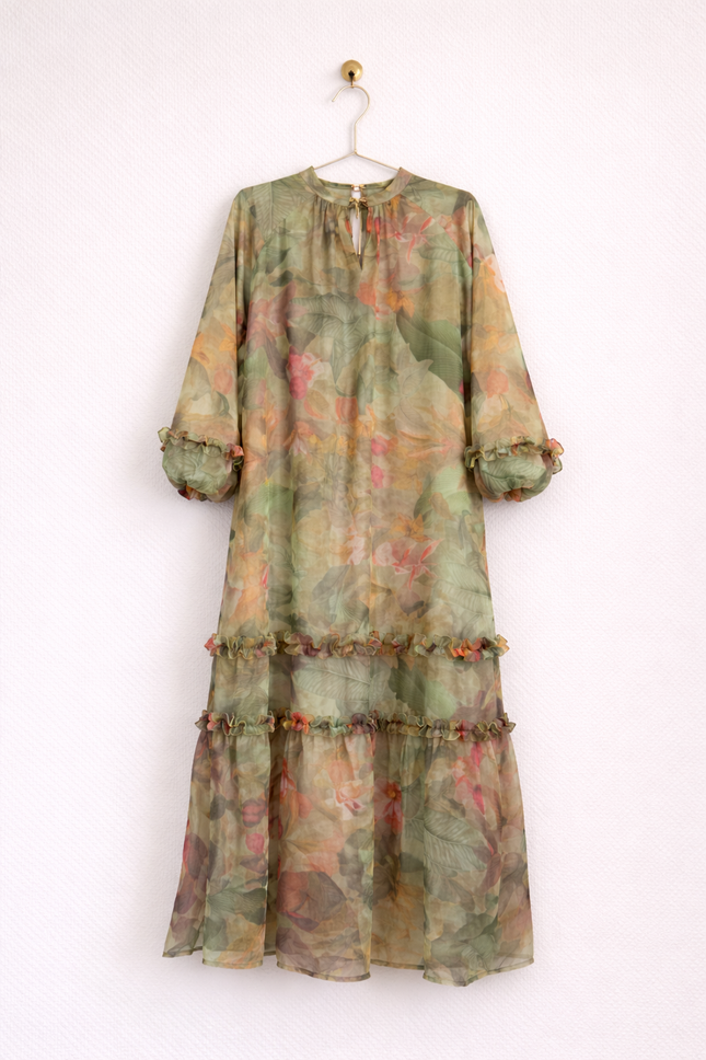 Floral Printed Tiered Gown