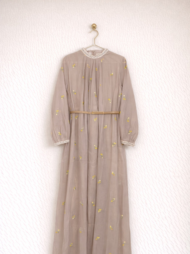 Elegant Embroidered Party Gown with Pearl Neckline